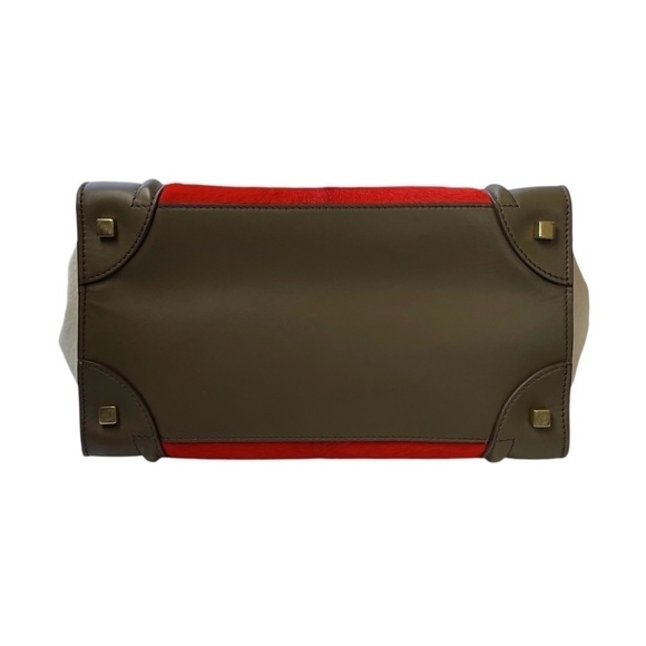 CELINE Tri-Color Pony Hair Calfskin Leather Mini Luggage Tote Bag Red Beige - Picture 5 of 16